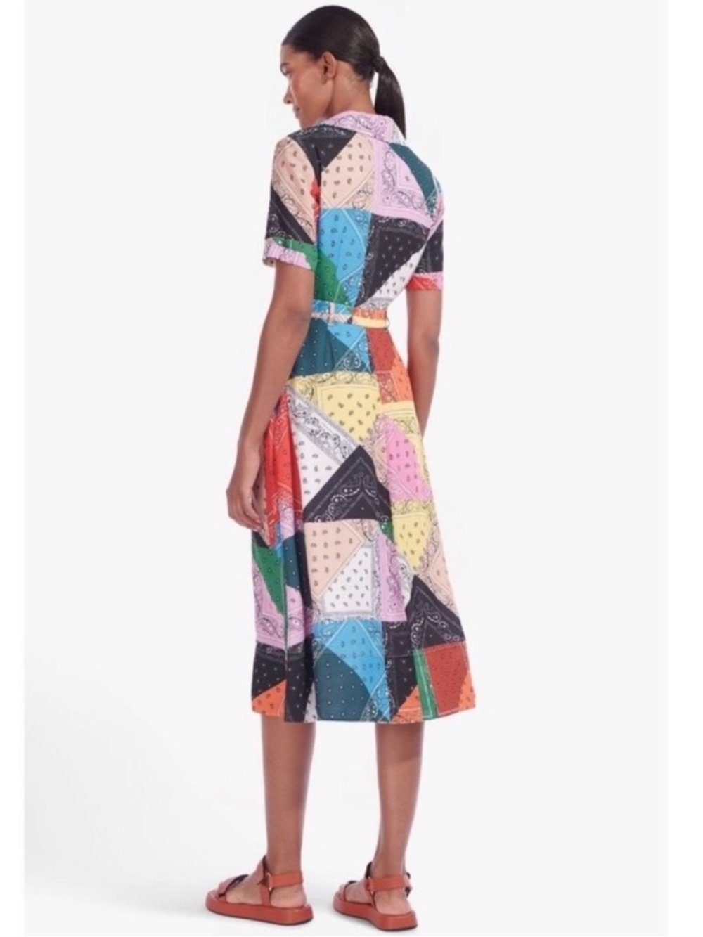 STAUD Giorgiana Patchwork Bandana Print Midi Dress Size 0 - Picture 2 of 11